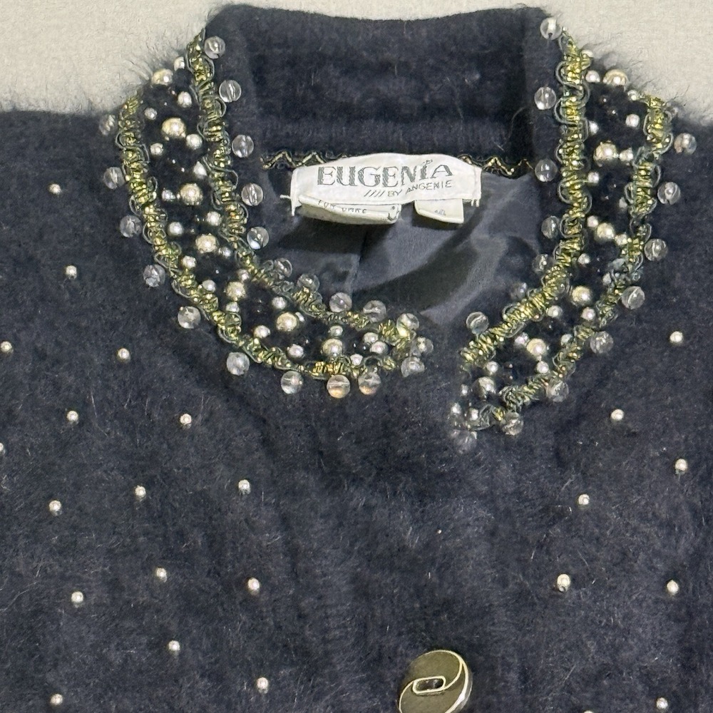 Vtg Womens Sweater S Rabbit Hair‎ Cardigan Button Up Beaded Jacket Angora Dressy